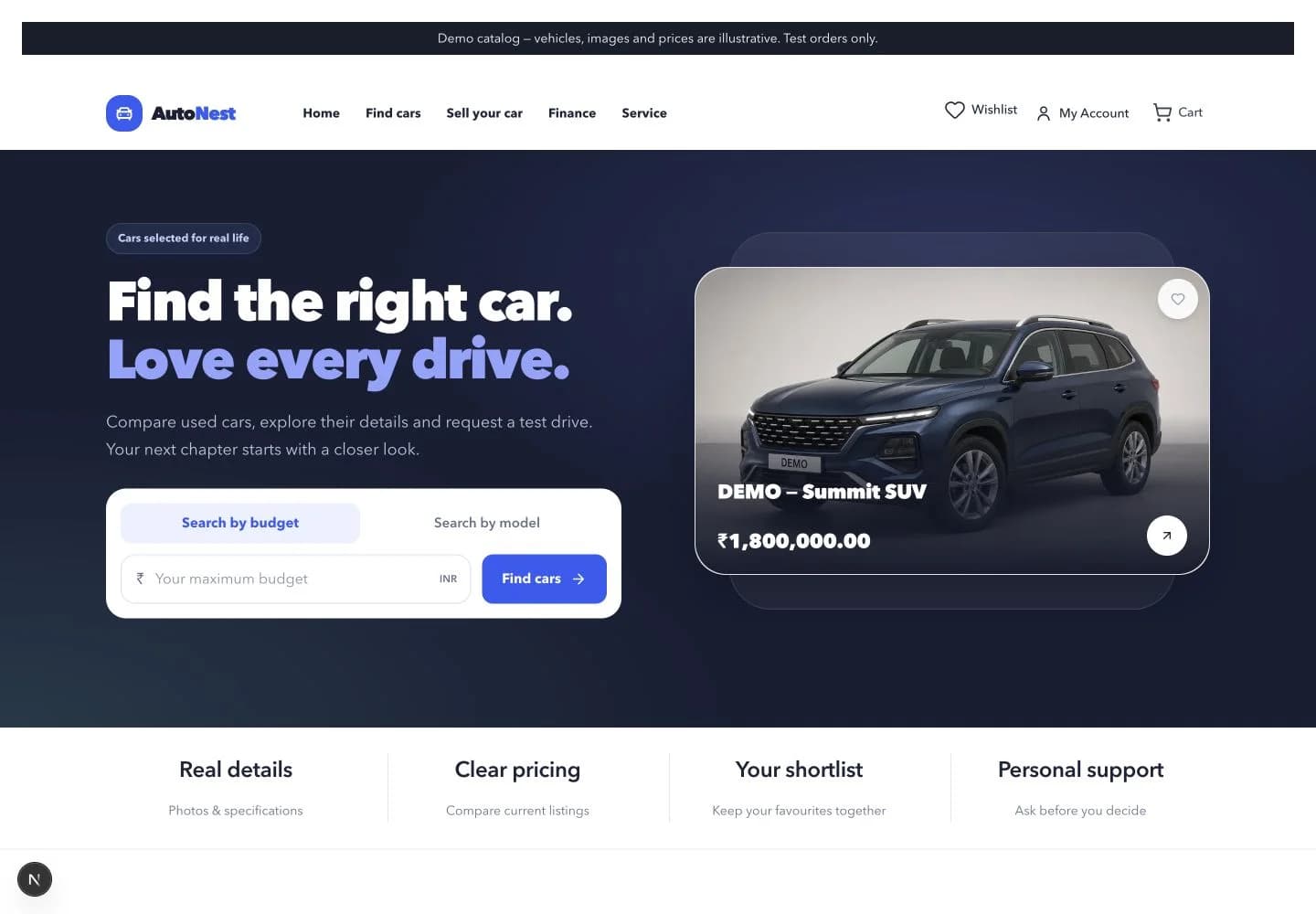 AutoNest demo store — Homepage screenshot