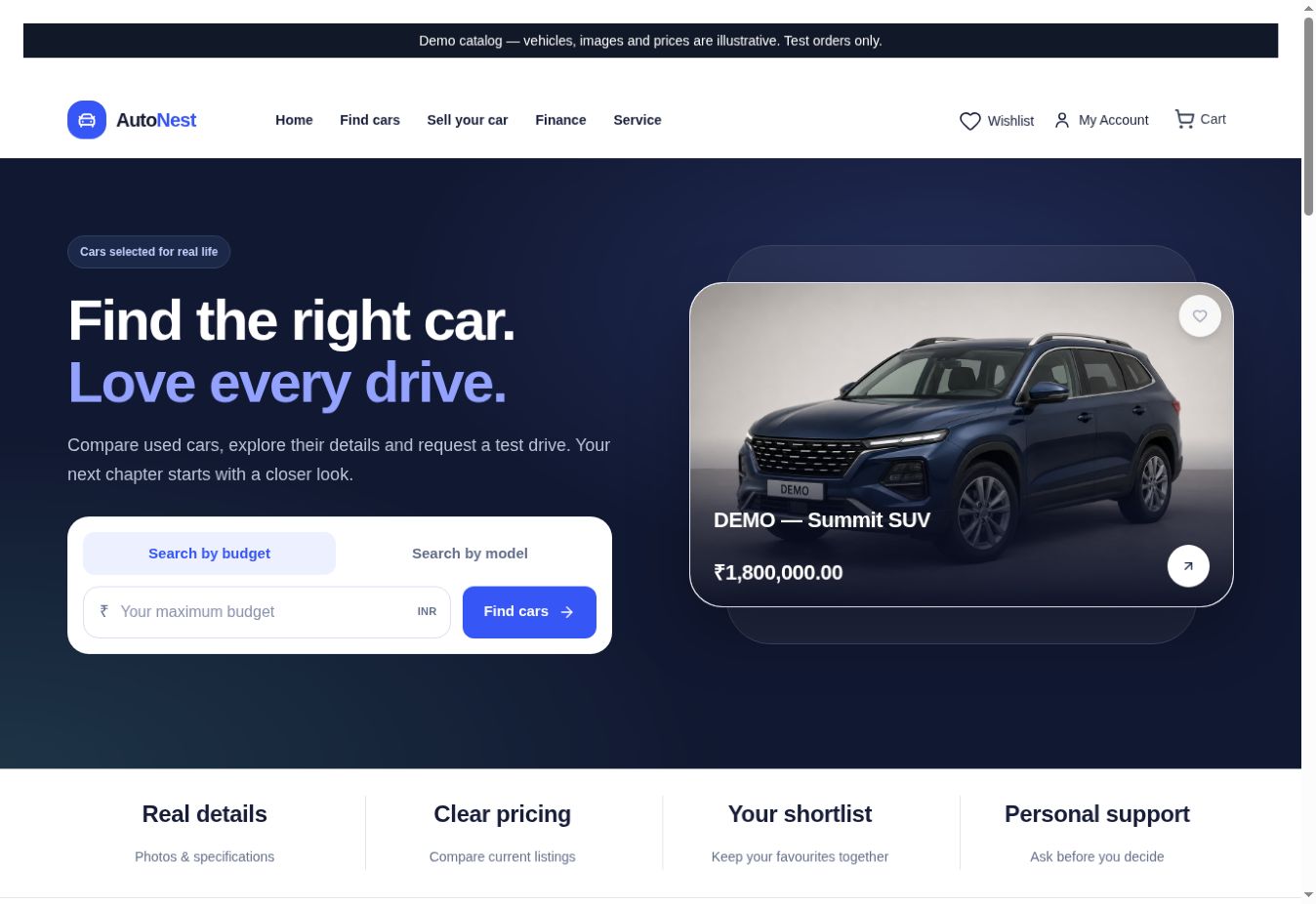 Auto desktop storefront screenshot showing its navigation, homepage and collections