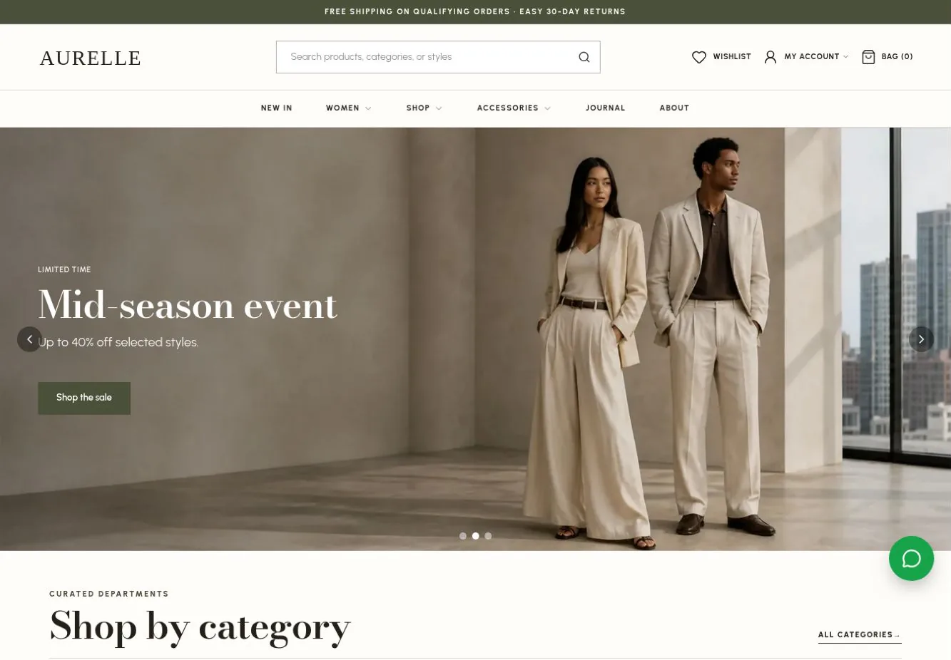 The Fashion theme: an editorial apparel storefront with a seasonal campaign