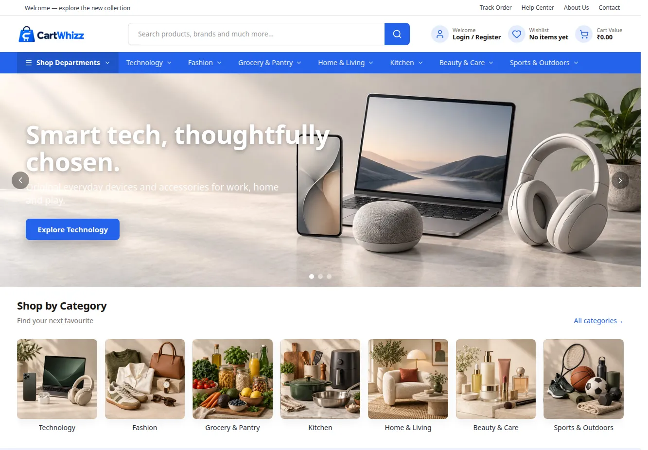 The Machic theme: a multi-department storefront with a technology campaign and shop-by-category tiles