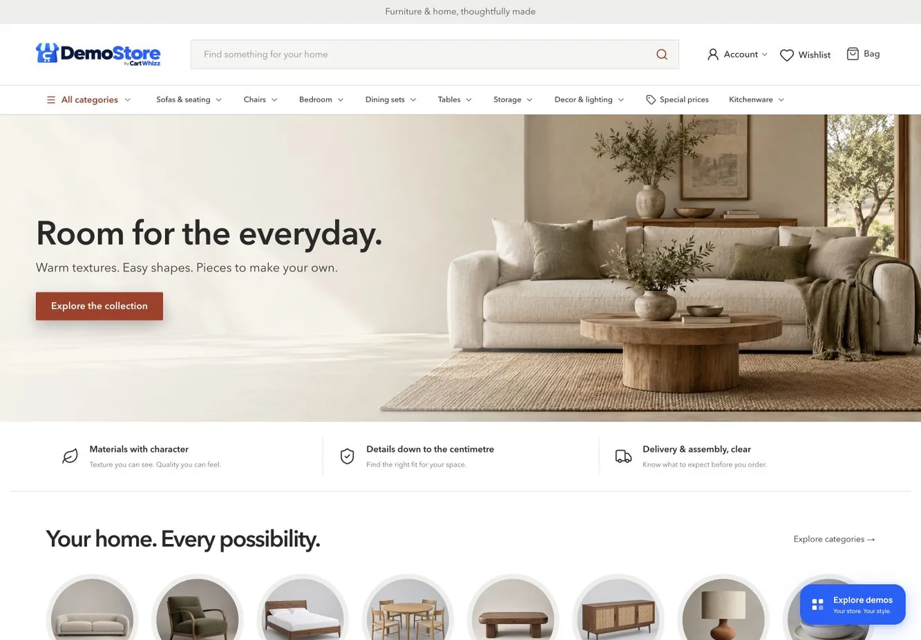 Woods furniture storefront with room collections