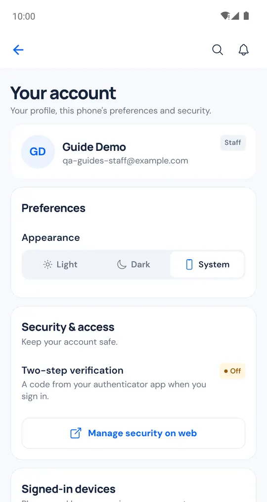 Your account with appearance and security