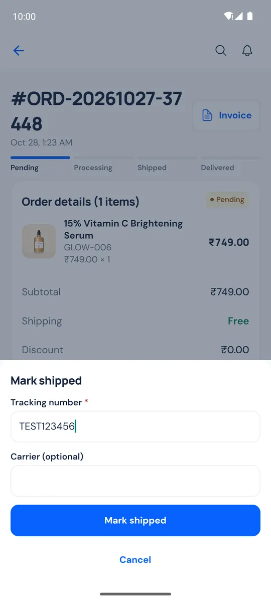 Mark shipped with the tracking number field