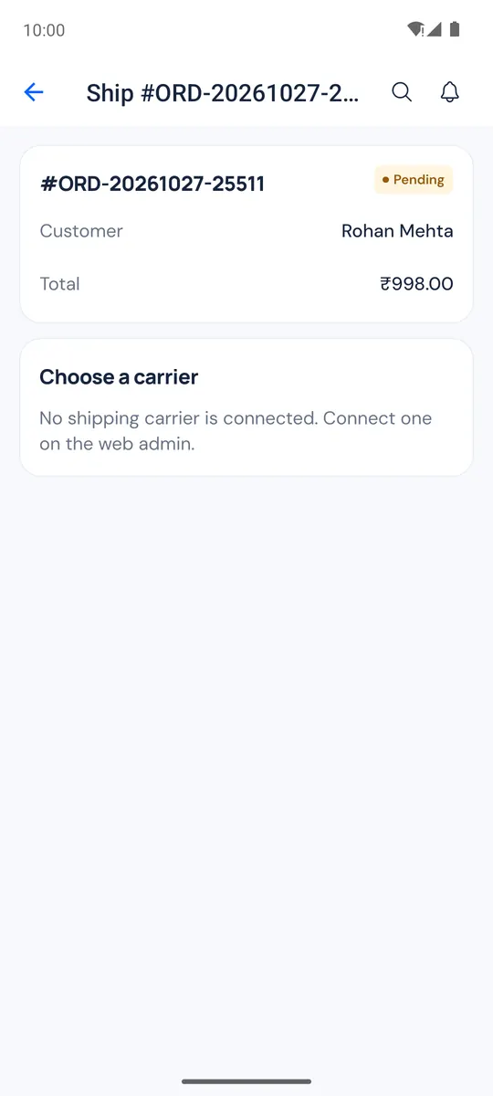 Ship screen asking to choose a carrier