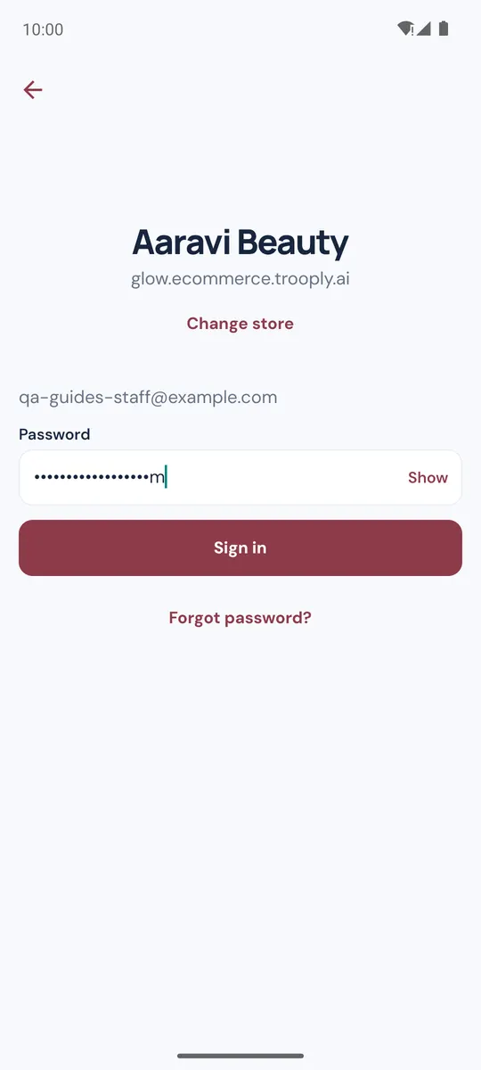 Password screen with the Sign in button