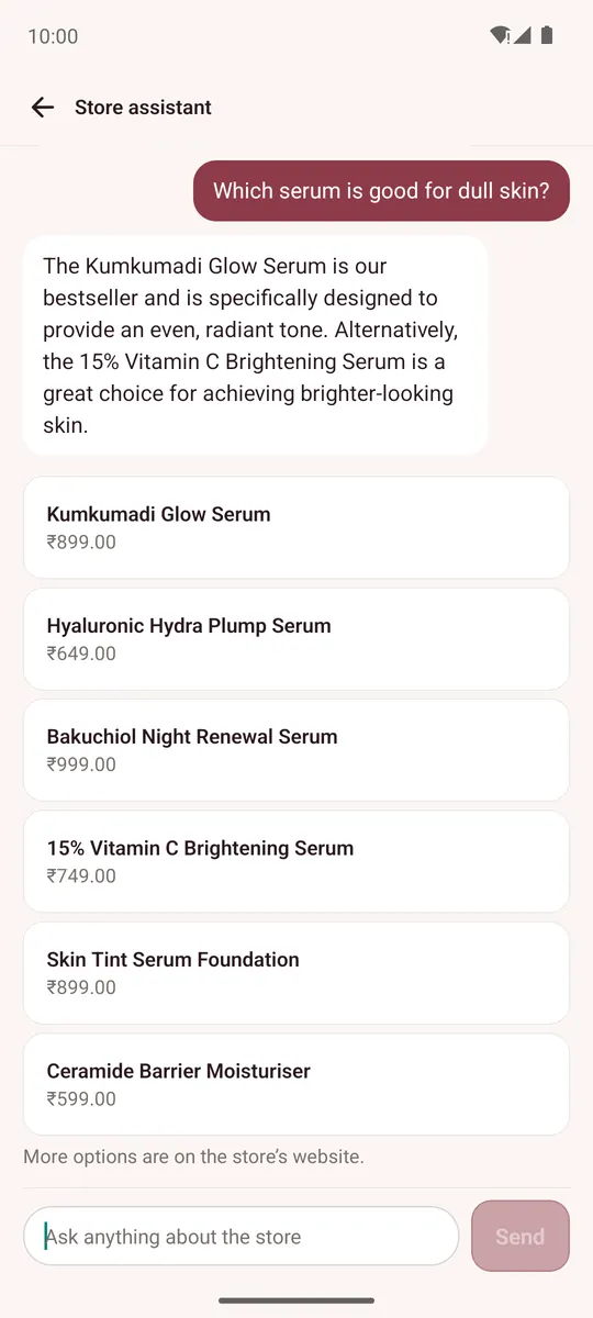 Shopping assistant answering with product cards