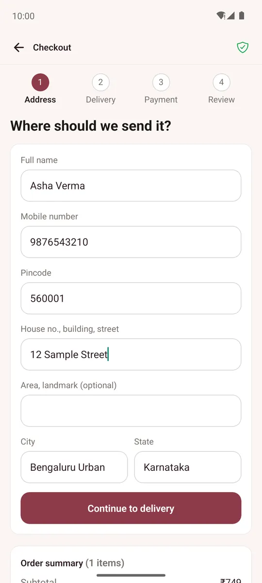 Checkout address step