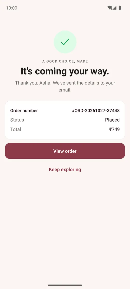 Order placed confirmation