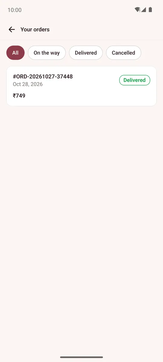 Your orders list with status filters
