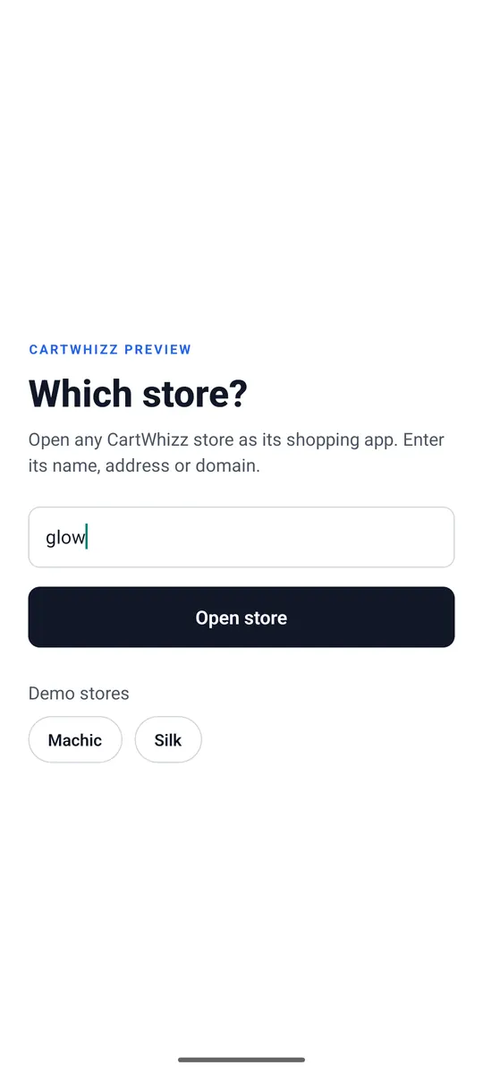 CartWhizz Preview asking which store to open