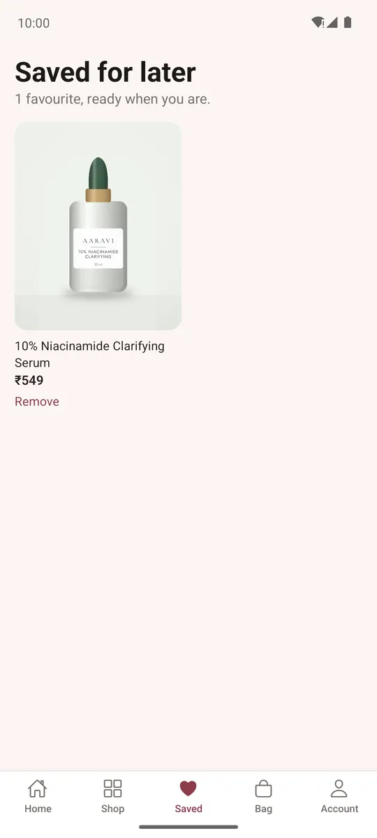 Saved for later with a hearted product