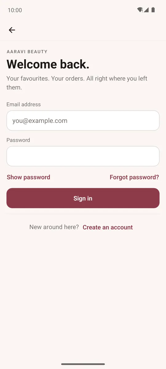 Sign in screen with email and password and the login code option