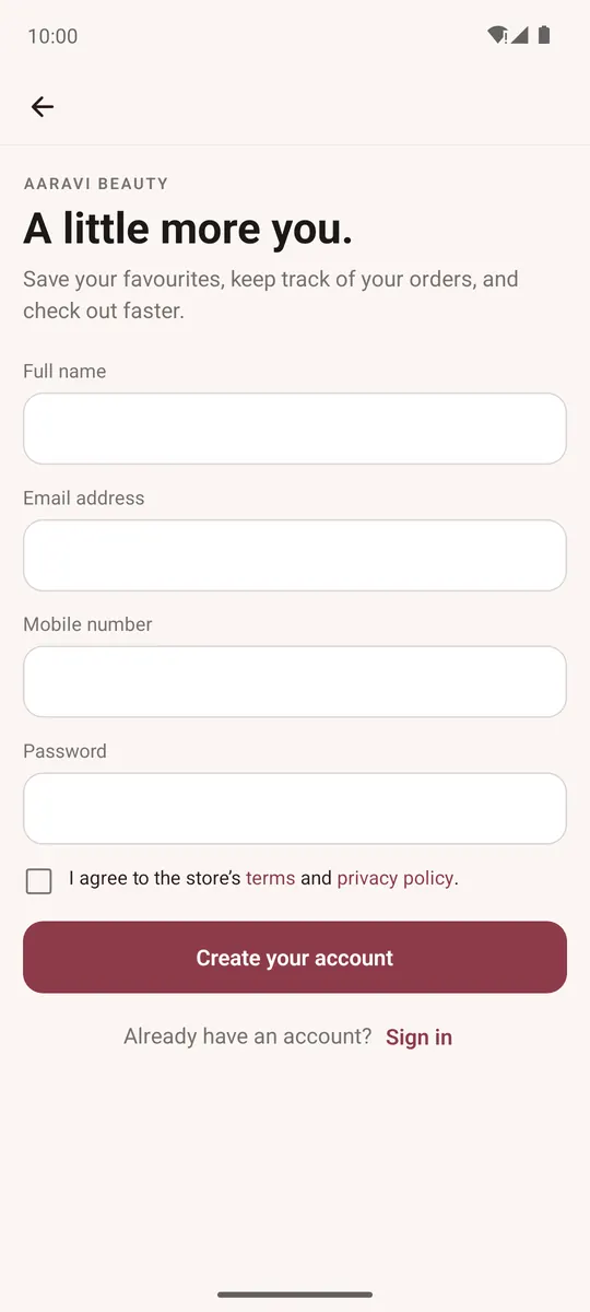 Create an account form